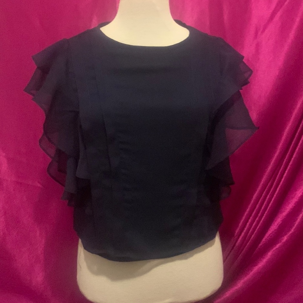 RW&CO size xxs frilly side navy blue top. Button up back. Like new